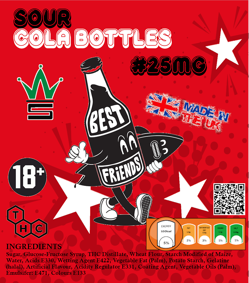 BULK EDIBLES 50 x ★ 25mg THC Sour THC Cola Bottles ★