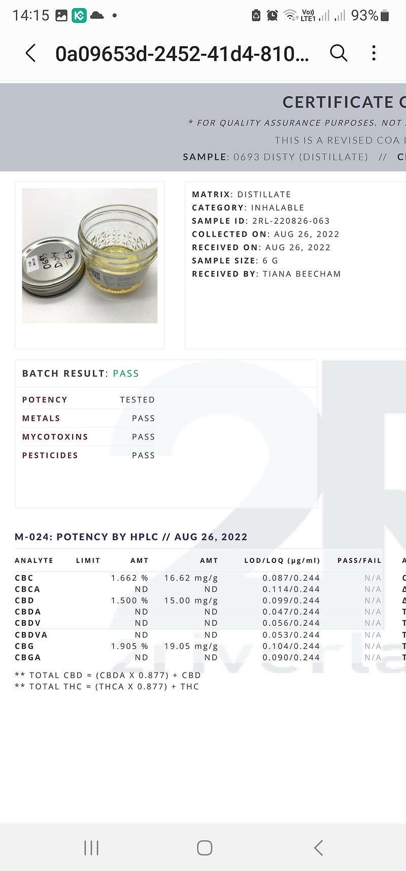 CEREAL MILK THC DISTILLATE 95%