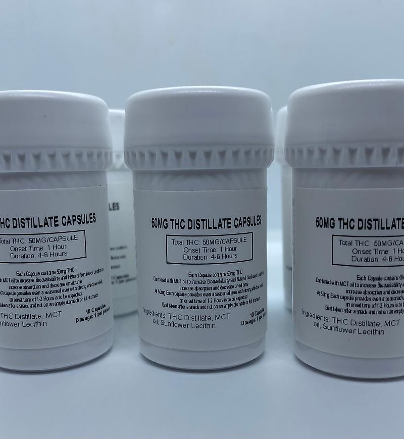 50MG THC DISTILLATE CAPSULES - 10 CAPSULES